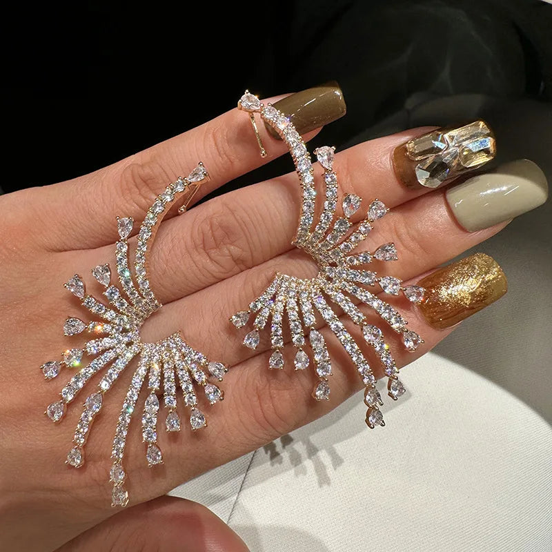 High Quality AAA Zircon Bridal Earrings Gold Color Cubic Zirconia Wedding Earring Brides Women Accessories Birthday Gift Jewelry a Clear