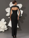 Sexy Women's Light Luxury Nail Bead Shawl+Strapless Sleeveless Bandage Dress Set Fashion Bodycon Long Dress Party Vestidos