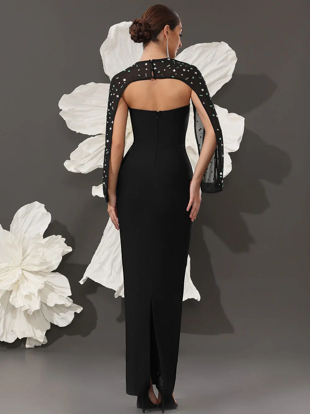 Sexy Women's Light Luxury Nail Bead Shawl+Strapless Sleeveless Bandage Dress Set Fashion Bodycon Long Dress Party Vestidos