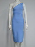 Elegant Women's Single Shoulder Sleeveless Bandage Dress with Diagonal Collar Bodycon Bareback Split and Knee Dress Vestido