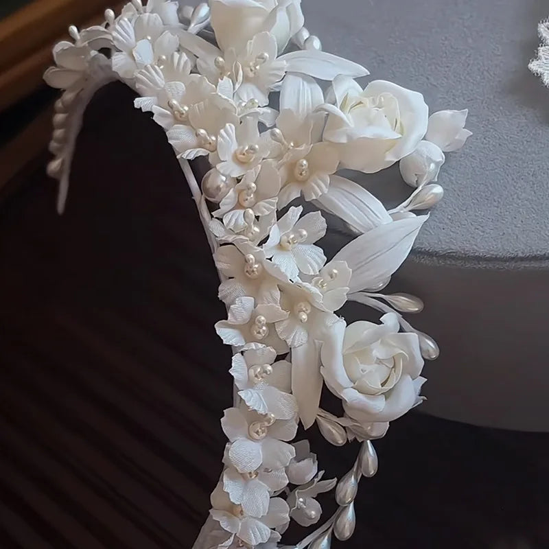 Bridal Hair Jewelry Flower Headband Hairband White Floral Headpiece Bride Bridesmaids Headwear Headdress Wedding Accessories