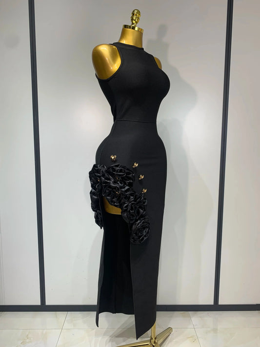 Women Fashion Celebrity Sexy Applique Black Long Bodycon Bandage Dress Elegant Evening Party Club Luxury Birthday Dresses