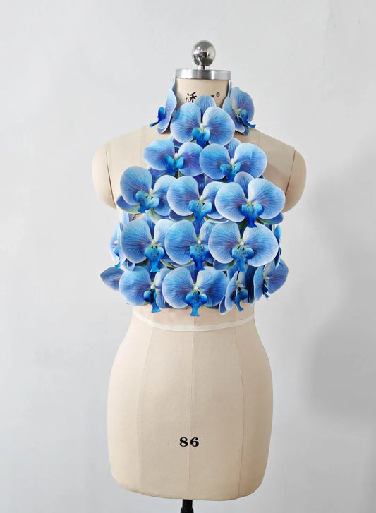 Blue Women Sexy Florals Backless Bodycon Tops Celebrate Nightclub Party Bar Dancer DJ Performance Costume Blue