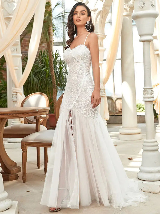 Elegant Wedding Dresses Sweetheart neck Spaghetti straps Ever Pretty of Lace Fishtail silhouette Cream Bridal Women Dress