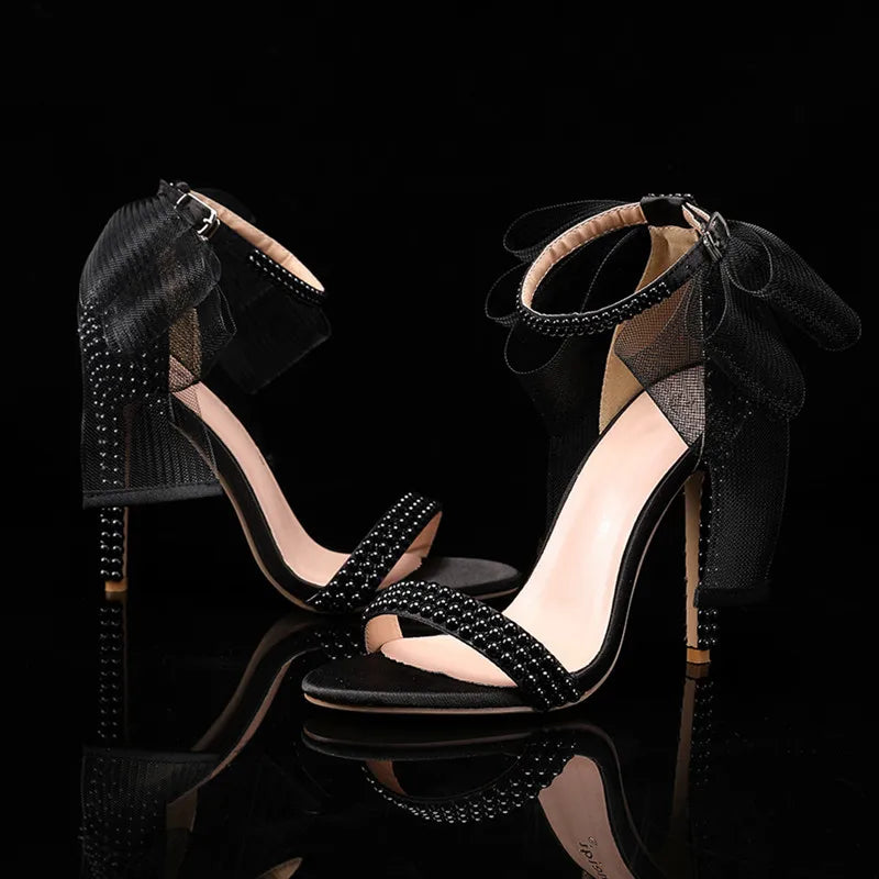 Summer New brand Fashion Bowknot Beading Women Gladiator Sandals Luxury Pearls White thin High heels Wedding Bridal Party Shoes