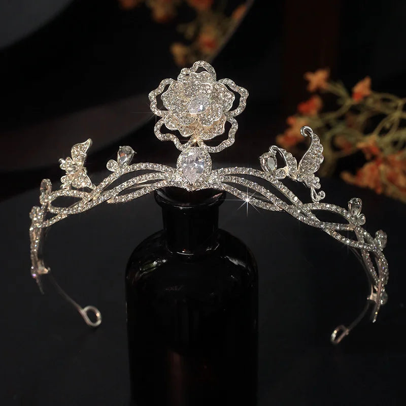 Wedding Hair Accessories Rhinestones Zircon Tiara Crown Flower Diadem For Brides Women Gift Headpiece Headband Bridal Jewelry