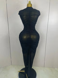 Sexy Sleeveless O-Neck Bodycon Mesh Long Dress Women Hollow Out Celebrate Fashion Show Celebrity Evening Party Club Dress