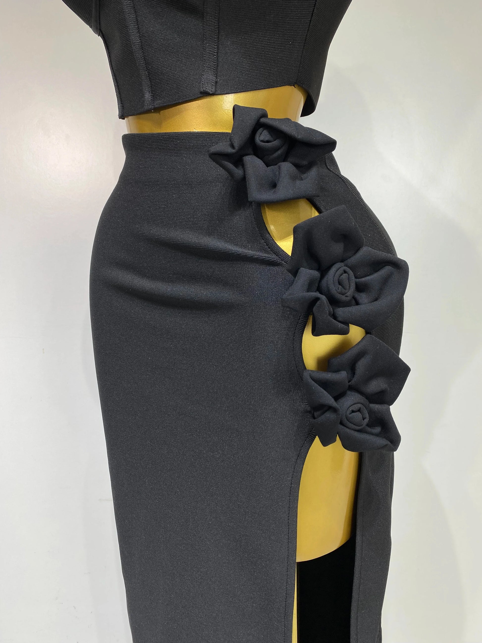 Summer New Women Sexy Flower Black Red Bandage Two Piece Set Celebrity Evening Party Skirt Suits Luxury Birthday Outfit