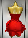 Celebrity Sexy Strapless Backless Flower Red Mini Bodycon Bandage Dress Knitted Elegant Evening Club Luxury Birthday Dress