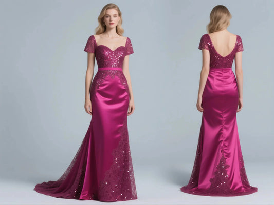 Elegant Satin Mother of the Bride Dress Short Sleeves Appliques Sequin Luxury Formal Long Evening Gown 2025 Free Customized