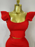 Women Sexy Backless Ruffles Red Bandage Two Pices Set Celebrity Evening Elegance Birthday Party Dress