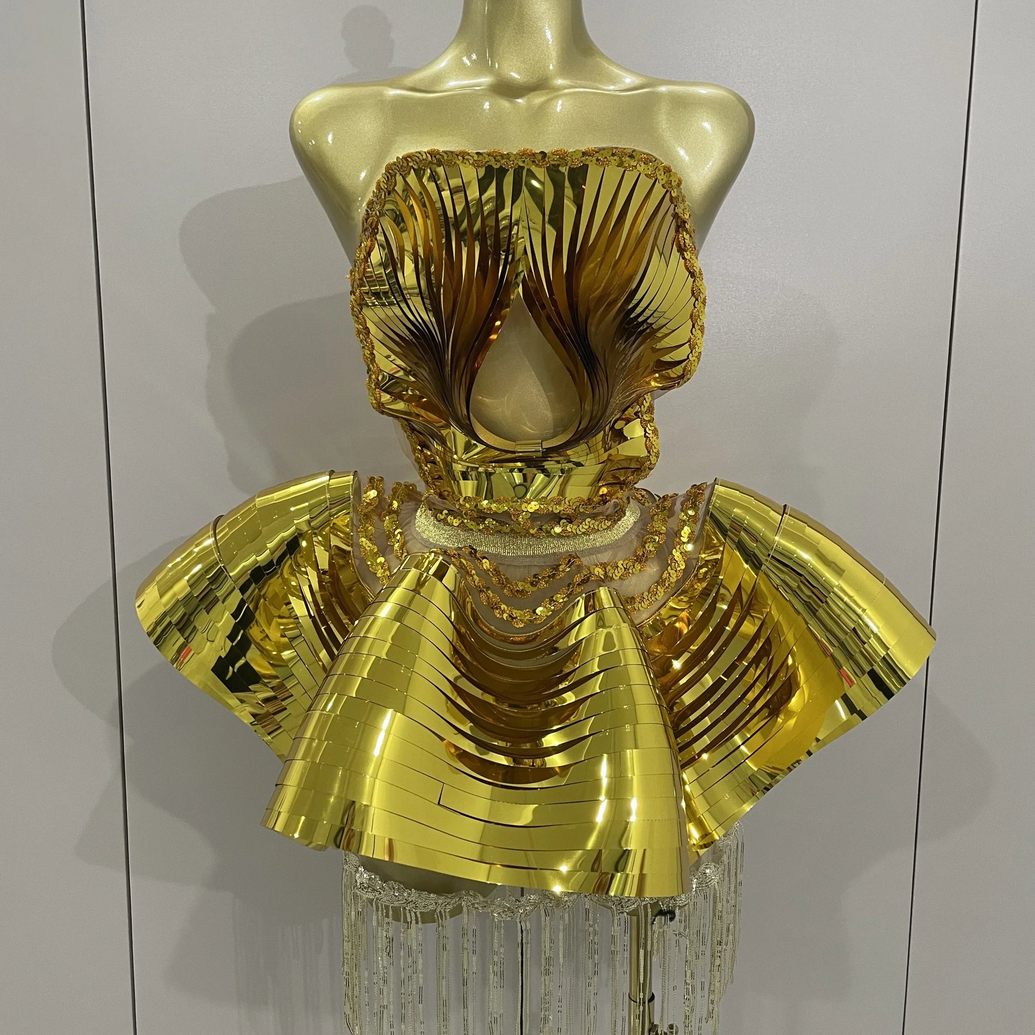 Shiny Gold Mirrors Sexy 2 Pieces Mini Dress Women Celebrate Birthday Party Performance Stage Costume Festival Wear Gold