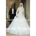 Simple Wedding Dress For Women Off-Shoulder Muslim With Flowers A-Line Pure Plain Satin Vestidos New White Split Bridal Gown