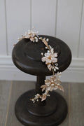 Vintage Gold Color Headband Hairband Flower Leaf Headpiece For Bride Pearl Headwear Wedding Accessories Bridal Hair Jewelry
