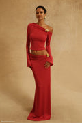 Red Skyblue Women Long Sleeve Sexy 2 Pieces Thin Bodycon Long Dress Celebrate Nightclub Party Fashion Birthday Outfit