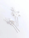 Porcelain Flower Hair Pin Clip Silver Color Head Piece For Brides Women Pearl Opal Hairpins Wedding Accessories Bridal Jewelry