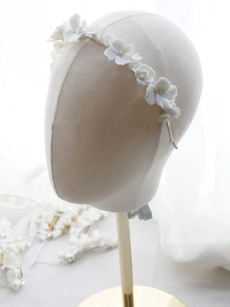 Wedding Hair Accessories Porcelain Flower Headpiece Headwear Women Girl Headdress For Brides Headband Hairband Bridal Jewelry silver color