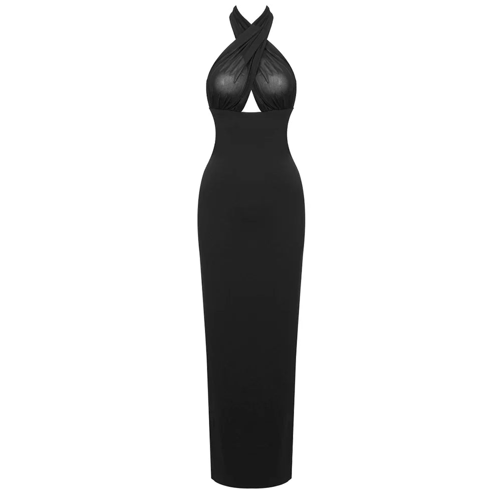 Long Ribbon Sexy V-Neck Sleeveless Halter White Mini Ankle length Woman Birthday Party Dress Celebrity Evening Party Outfit black