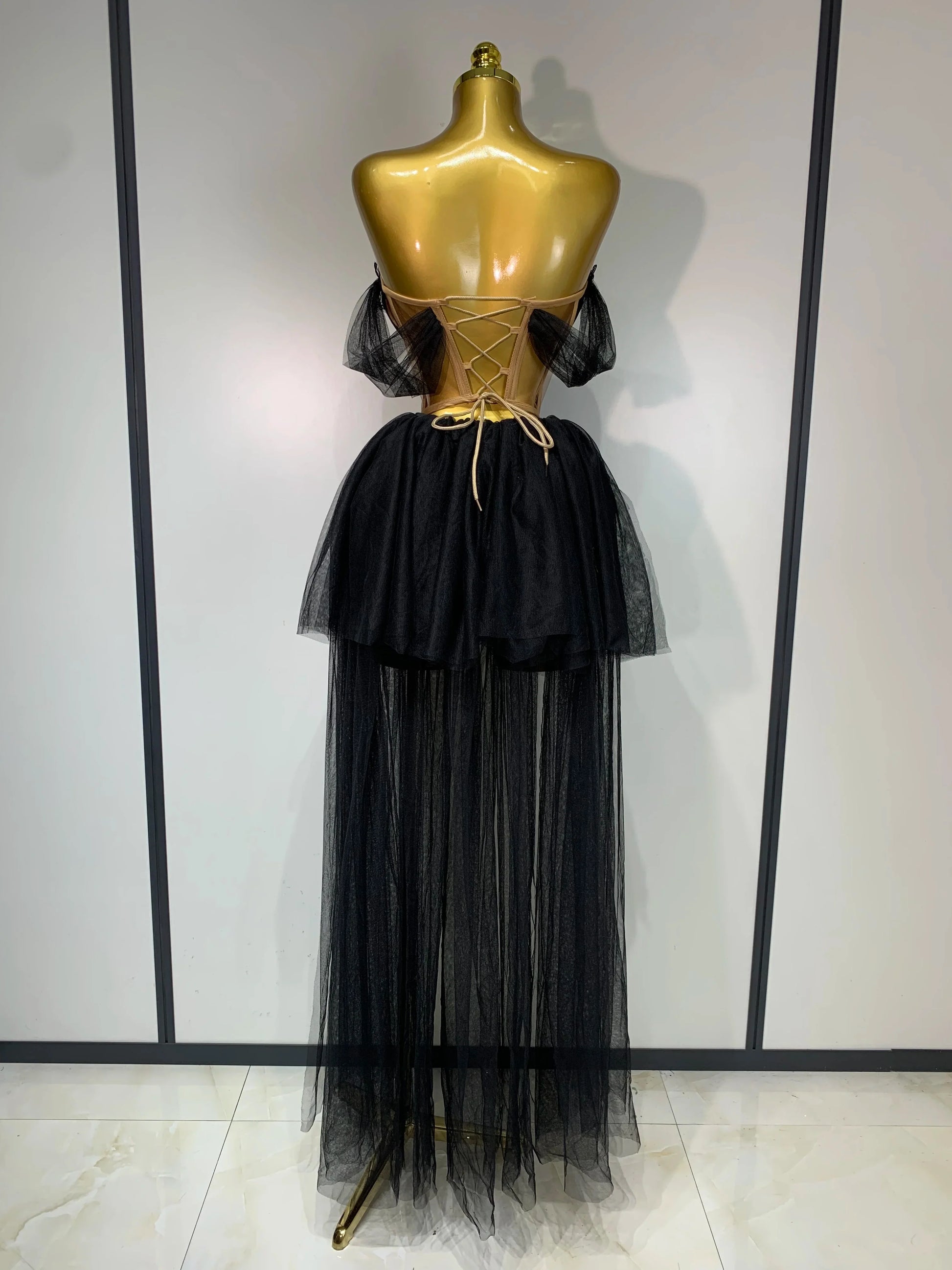 New Arrived Sexy Cute Mesh Tops Skirt 2 PCS Set Women Celebrate Party Birthday Nightclub Performance Stage Show Outfit