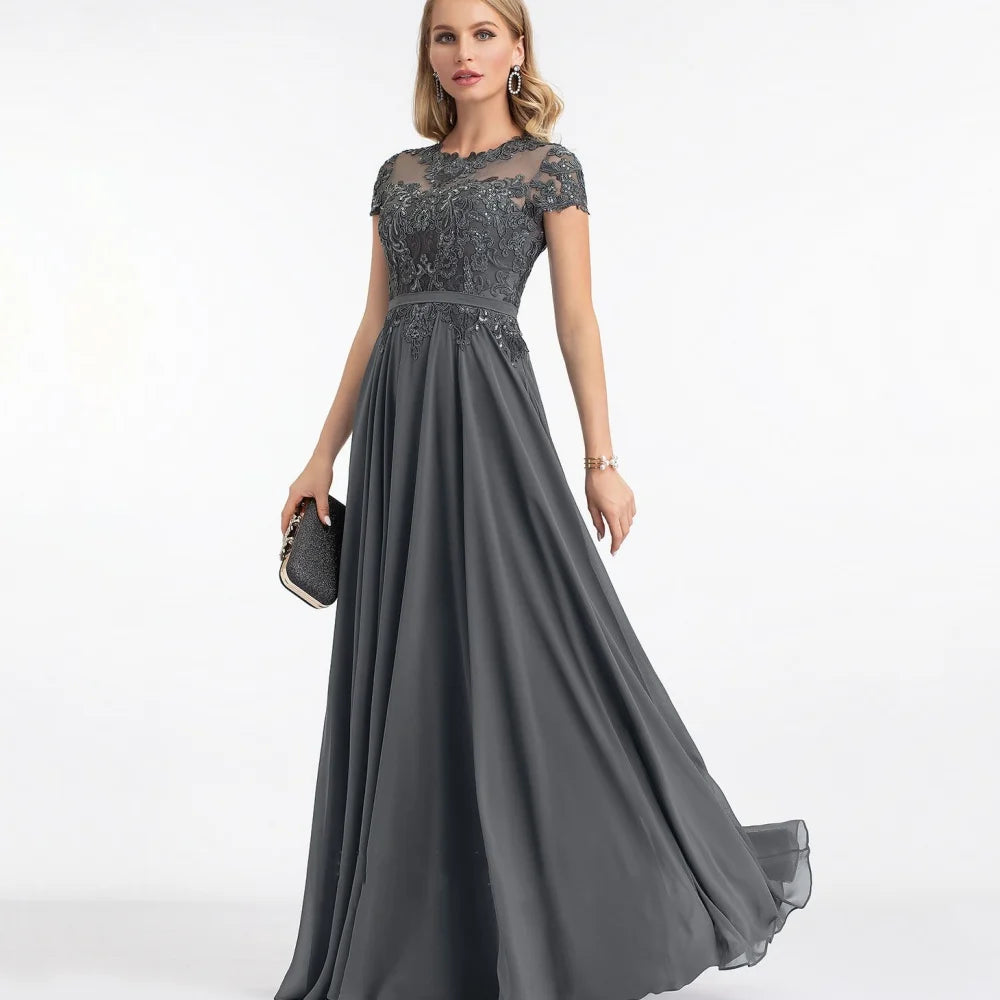 Formal Customized Elegant Mother of Dresses Short Sleeve Evening Gowns Applique A Line Bride Party Dress robes invitée mariage