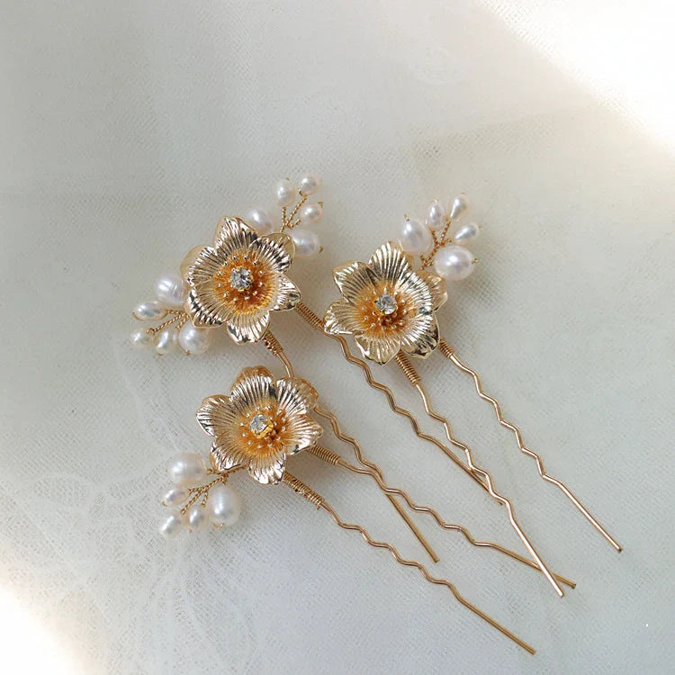 Bridal Jewelry Flower Head Pieces Pearl Hair Comb Pin Clip Vintage Gold Color Brides Bridesmaids Hairpin Wedding Accessories K 03