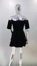 Spring Women Sexy Strapless Half Sleeve Shinning Rhinestones Bodycon Mini Velvet Dress Celebrate Birthday Cocktail Dress