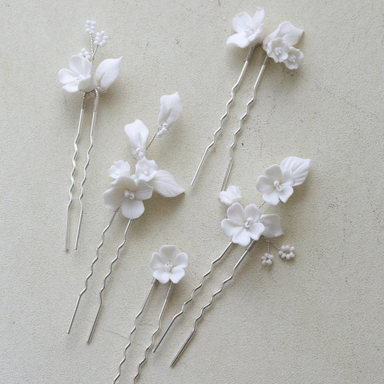 Bridal Jewelry Gold Silver Color Hairpin Porcelain Flower Hair Pin Clip Brides Women Head Piece Headdress Wedding Accessories silver color A