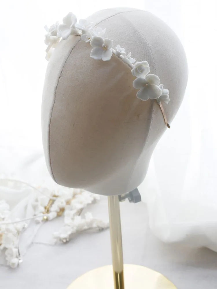 Wedding Hair Accessories Porcelain Flower Headpiece Headwear Women Girl Headdress For Brides Headband Hairband Bridal Jewelry