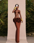 Brown Black White Women Sexy Halter Florals Strap Bodycon 2 Pieces Bandage Dress Celebrate Nightclub Party Photo Shoot Wear