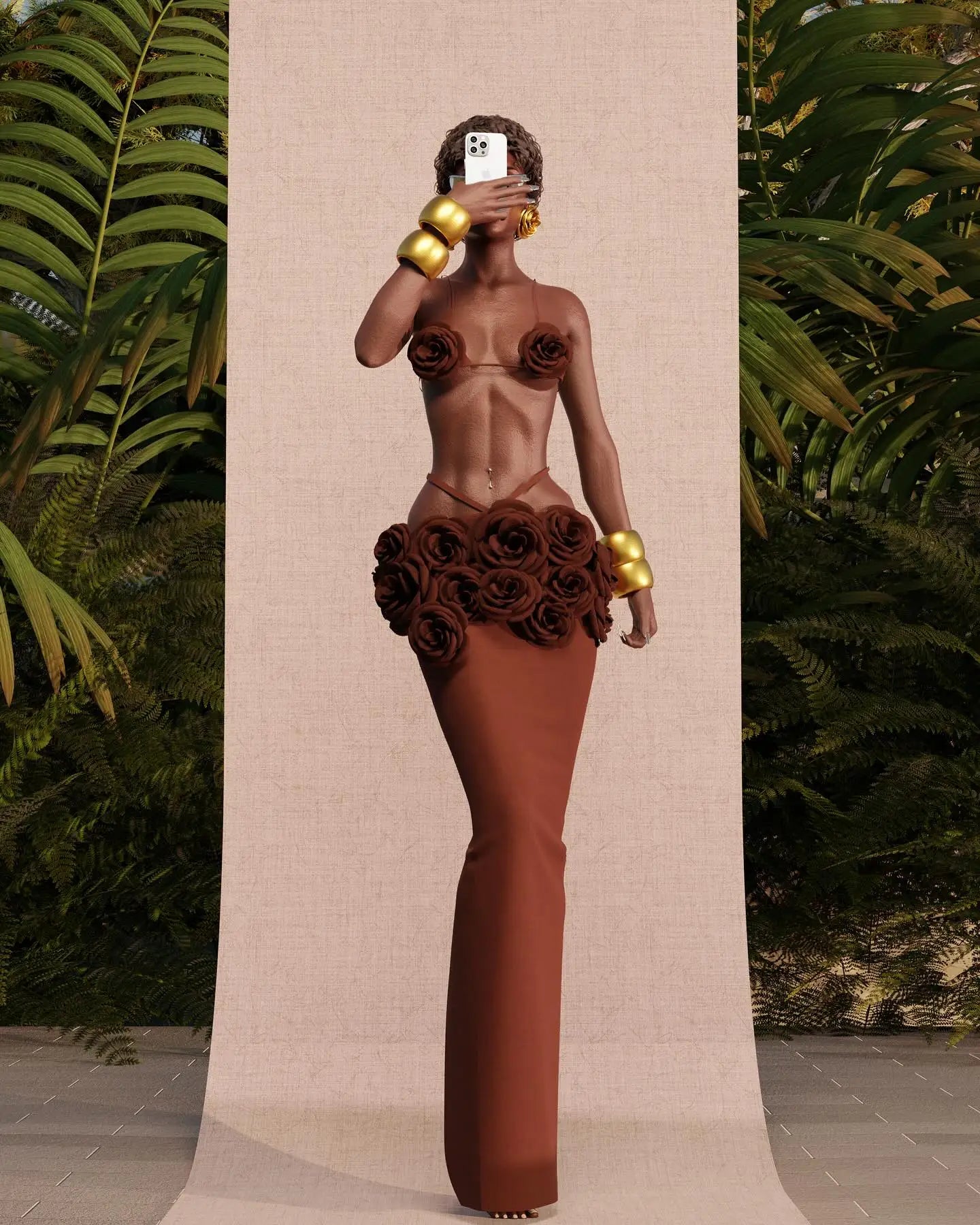 Brown Black White Women Sexy Halter Florals Strap Bodycon 2 Pieces Bandage Dress Celebrate Nightclub Party Photo Shoot Wear