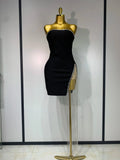 Women Celebrity Sexy Strapless Backless Black Diamond Tassels Mini Bodycon Bandage Dress Elegant Evening Club Party Dresses black