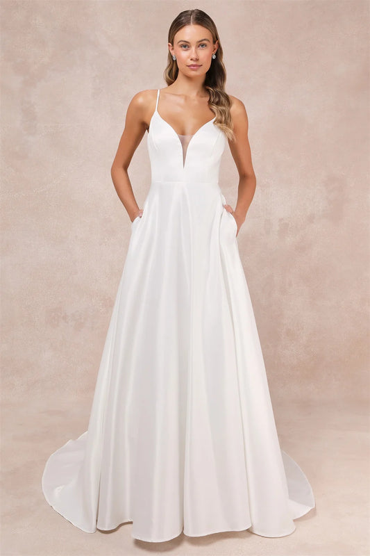 Bella White Simple Prom Dresses Spaghetti Strap A-line Wedding Dress Elegant Sleeveless Floor-Length Vestidos De Fiesta 2024