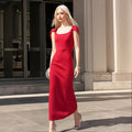 Red Color Women Sexy Square Collar Short Sleeve Bodycon Long Bandage Dress Evening Party Celebrate Wedding Outfit
