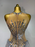 Women Sexy Mesh See Through Diamonds Long Tassels Bodysuit Luxury Evening Party Bar Nightclub Stage Performance Singer Outfit