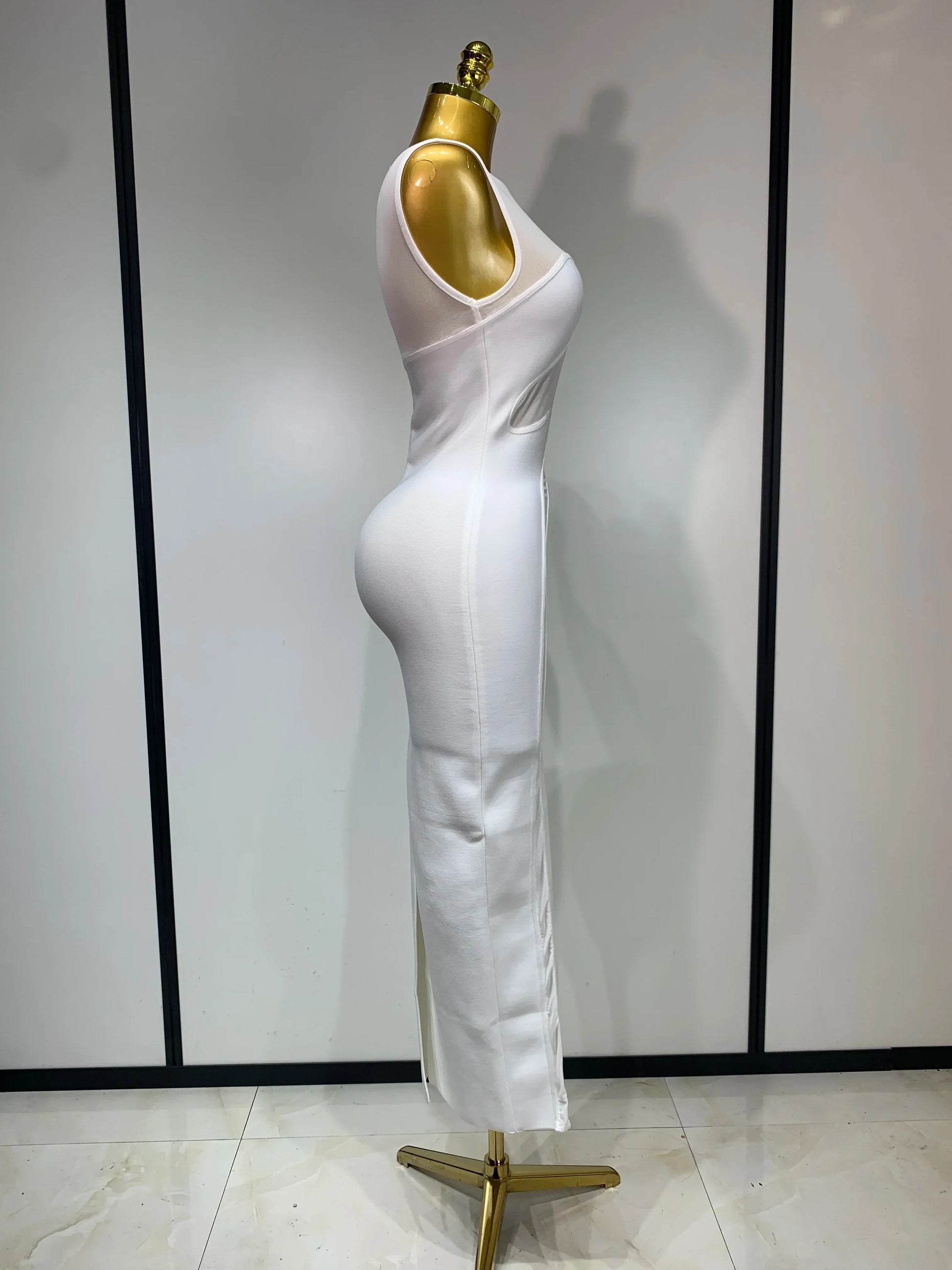 Sexy O Neck Mesh Bodycon Bandage Dress Evening Party Gown Celebrity Elegant Luxury Birthday Club Dresses