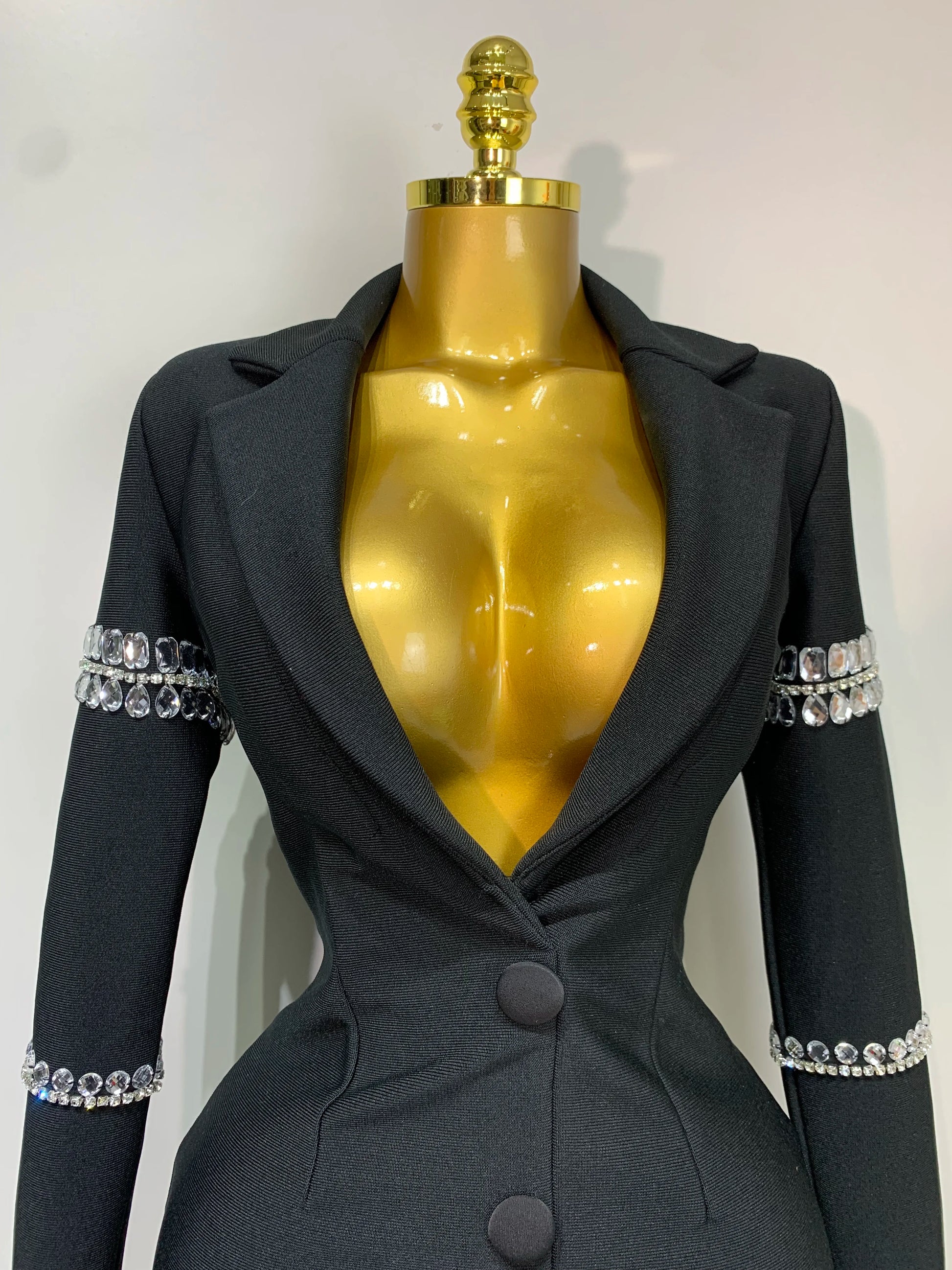 Women Sexy Long Sleeve V Neck Beading Rhinestone Mini Bodycon Bandage Dress Celebrity Elegant Evening Party Birthday Dress