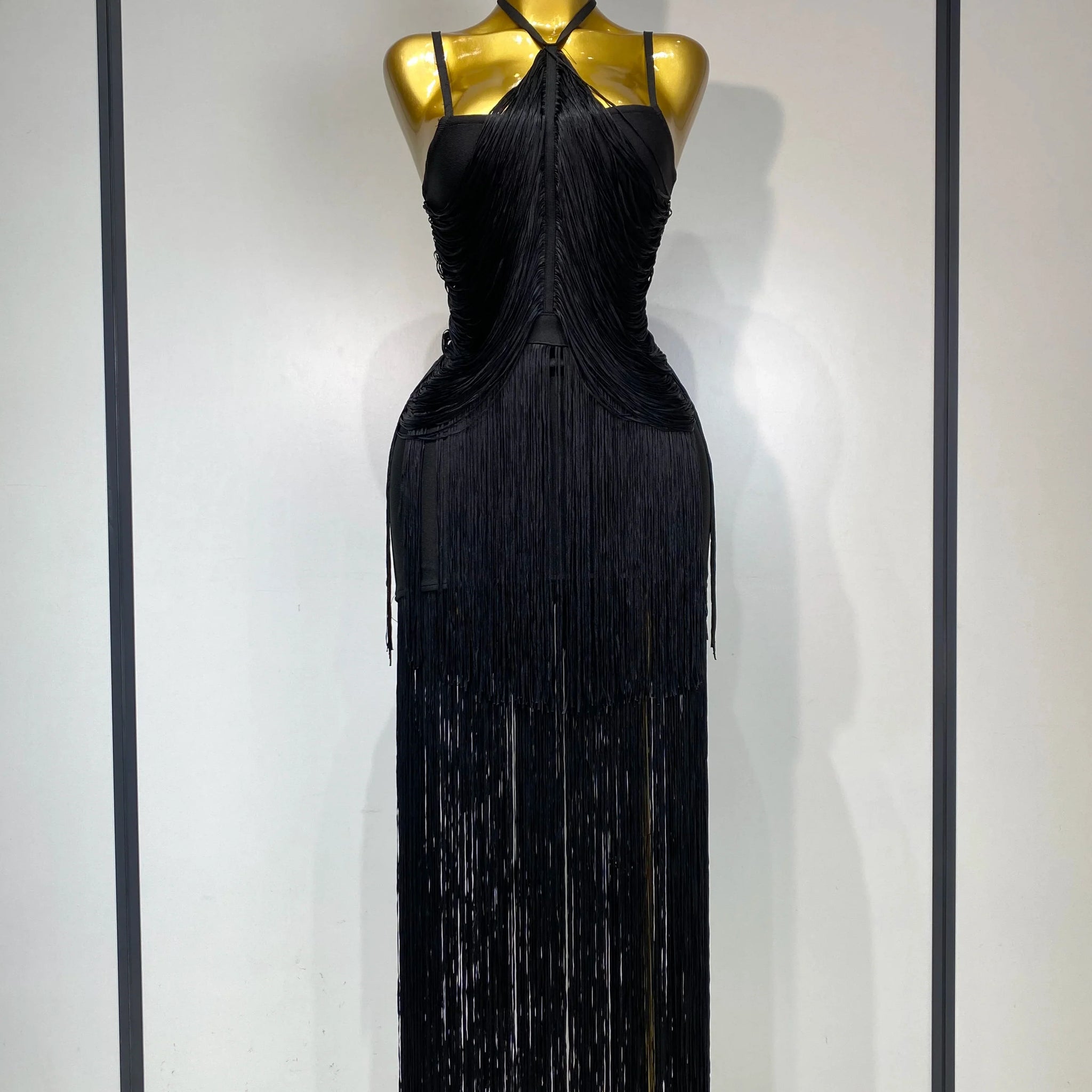 Women Sexy Backless Tassel Black Ankle Bodycon Bandage Dress Celebrity Elegant Evening Club Luxury Birthday Party Dresses black