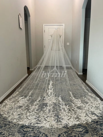 Cathedral Veil Lace with sequins Wedding Veil Cathedral Length 118" Bridal Veil Off-White 350cm