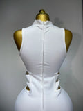 Women Sexy Turtleneck White Cut Out Midi Bodycon Bandage Dress White Elegant Evening Party Dress Luxury Birthday Dress