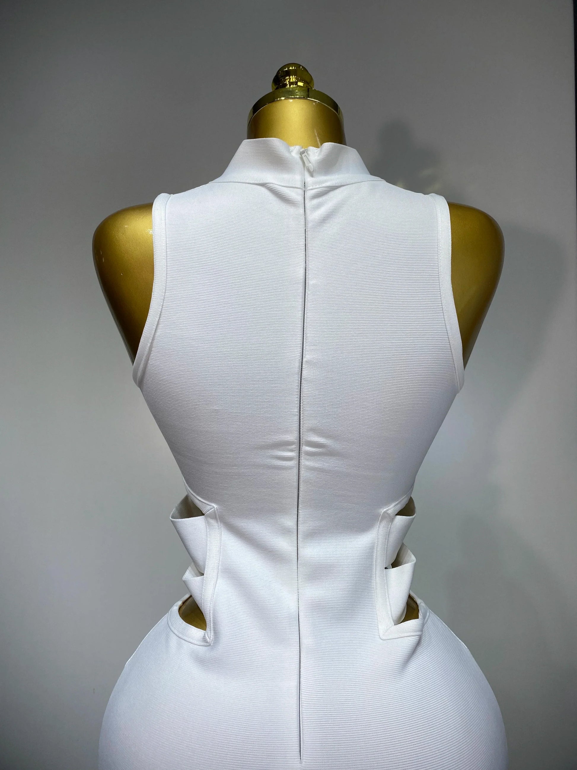 Women Sexy Turtleneck White Cut Out Midi Bodycon Bandage Dress White Elegant Evening Party Dress Luxury Birthday Dress