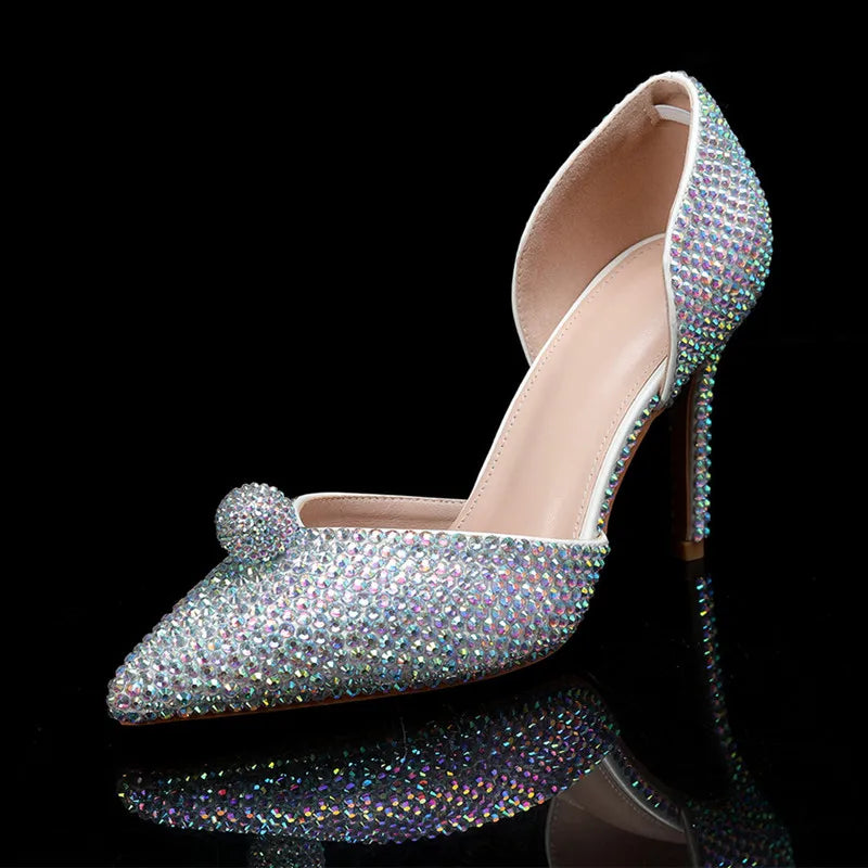 Luxury Handmade All Rhinestones Women Pumps Runway style Spring Summer Fashion Wedding Thin High Heels Lady Party Banquet Shoes AB color