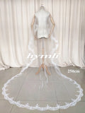 New Chapel Length Mantilla Lace Wedding Veil Bridal Veil in White Off-White Ivory with Metal Comb Ivory