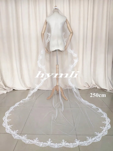 New Chapel Length Mantilla Lace Wedding Veil Bridal Veil in White Off-White Ivory with Metal Comb Ivory