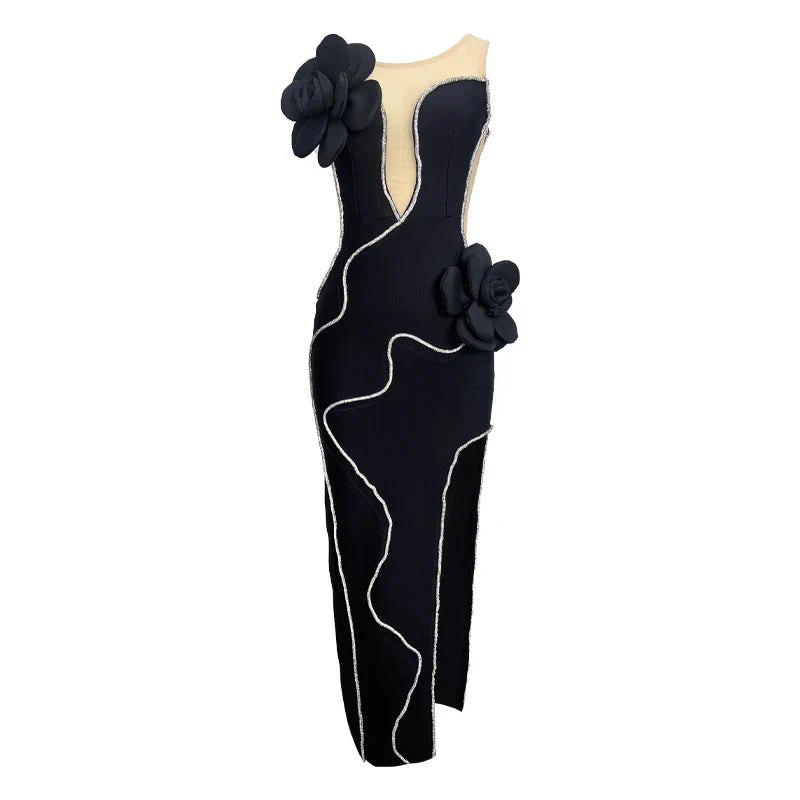 Arrival Women Sleeveless Sexy Big Florals Bodycon Bandage Long Dress Celebrate Nightclub Party Evening Cocktail Dress