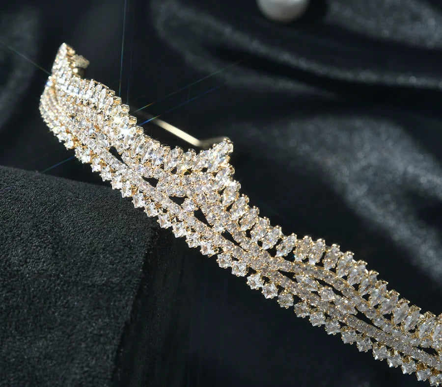 AAA Zircon Tiara Crown Zirconia Diadem Women Brides Princess Queen Headpiece Headband Wedding Accessories Bridal Hair Jewelry