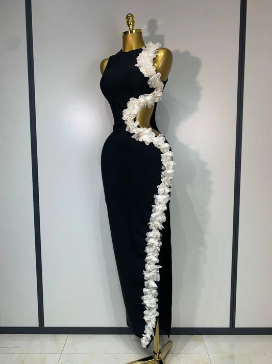 Women Sexy O Neck Flower Cut Out Maxi Long Bodycon Bandage Dress Celebrity Elegant Evening Club Party Birthday Dress