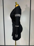 Women Sexy Long Sleeve V Neck Beading Rhinestone Mini Bodycon Bandage Dress Celebrity Elegant Evening Party Birthday Dress