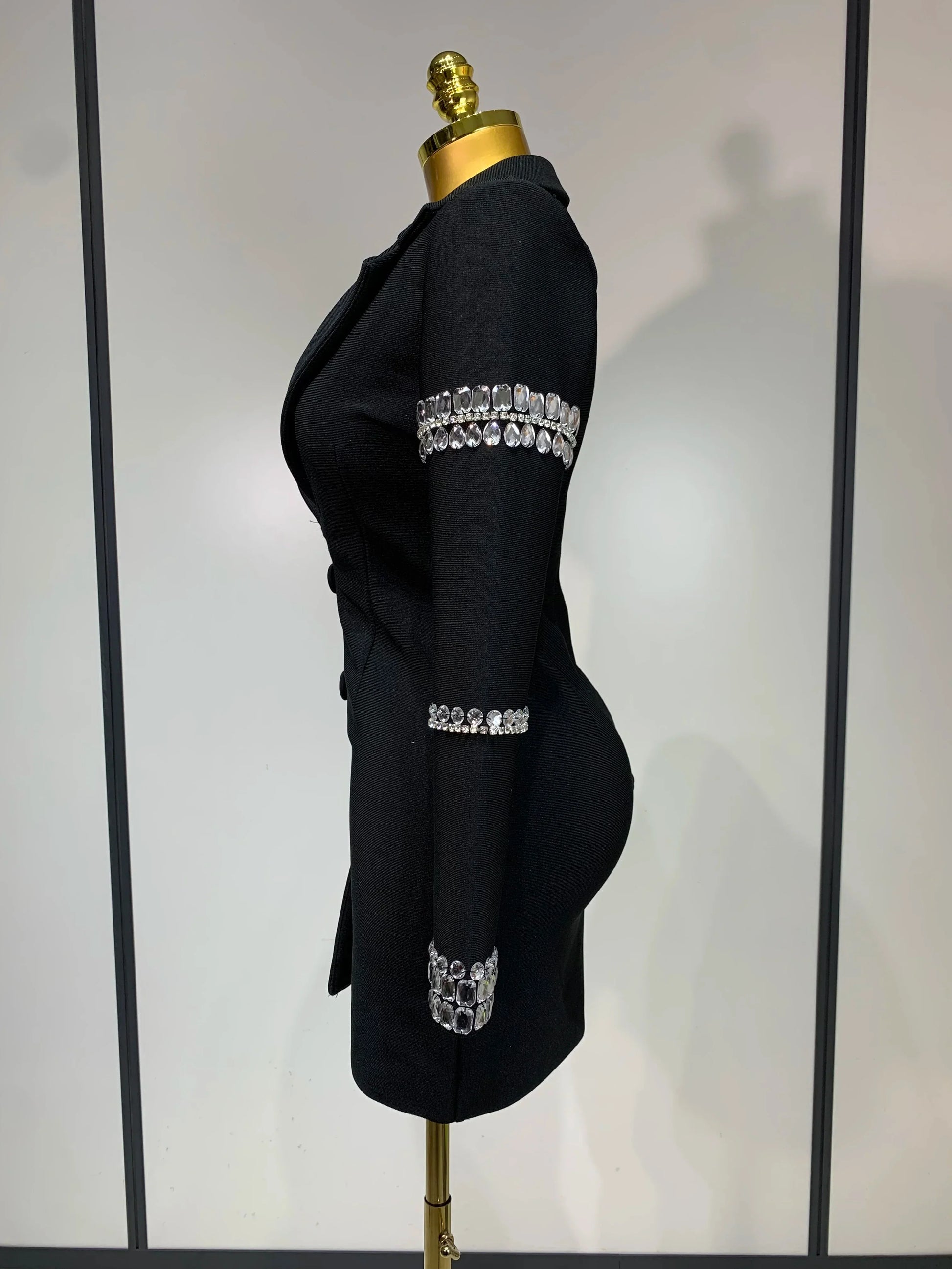 Women Sexy Long Sleeve V Neck Beading Rhinestone Mini Bodycon Bandage Dress Celebrity Elegant Evening Party Birthday Dress