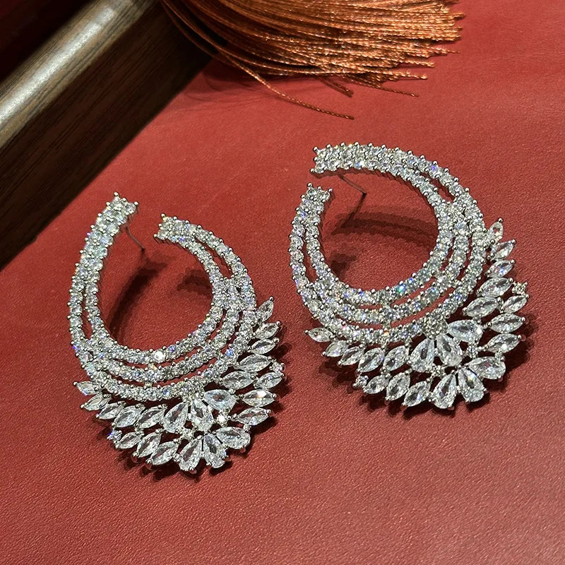 Luxury Silver Color AAA Zircon Bridal Earrings CZ Zirconia Wedding Earring For Women Brides Accessories Birthday Gift Jewelry A