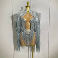 Luxury Sparkly Rhinestone Sequin Tassel Coat Skirt 2Pcs Women Birthday Party Nightclub Stage Performance Costume